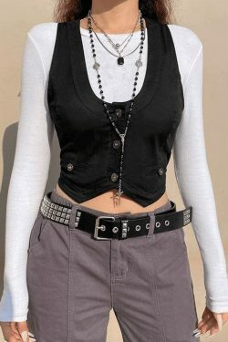 Y2K Aesthetic Button Front Corset Top - Coquette Grunge Fashion with Pastel Goth Touch
