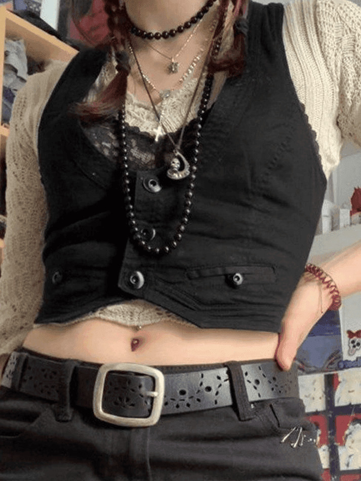 Y2K Aesthetic Button Front Corset Top - Coquette Grunge Fashion with Pastel Goth Touch Y2K Aesthetic Button Front Corset Top - Coquette Grunge Fashion with Pastel Goth Touch