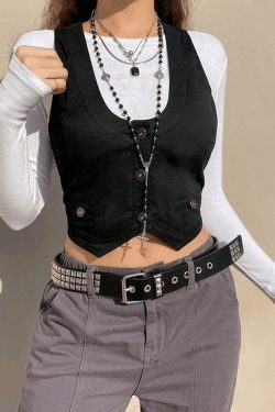 Y2K Aesthetic Button Front Corset Top - Coquette Grunge Fashion with Pastel Goth Touch