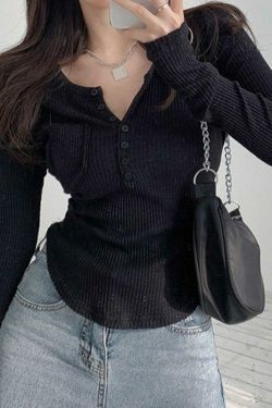 Y2K Aesthetic Button Front Crop Knit Top for Women - Coquette & Grunge Style Fashion