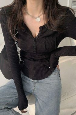 Y2K Aesthetic Button Front Crop Knit Top for Women - Coquette & Grunge Style Fashion