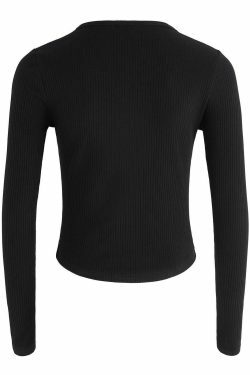 Y2K Aesthetic Button Front Crop Knit Top for Women - Coquette & Grunge Style Fashion