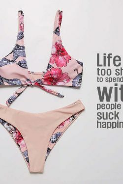 Y2K Aesthetic Cactus Print Contrast Knot Bikini Set