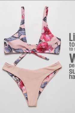 Y2K Aesthetic Cactus Print Contrast Knot Bikini Set