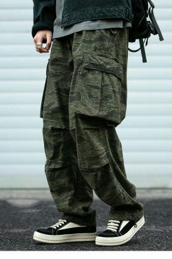 Y2K Aesthetic Camo Cargo Pants: Coquette Style Grunge Fashion for Women