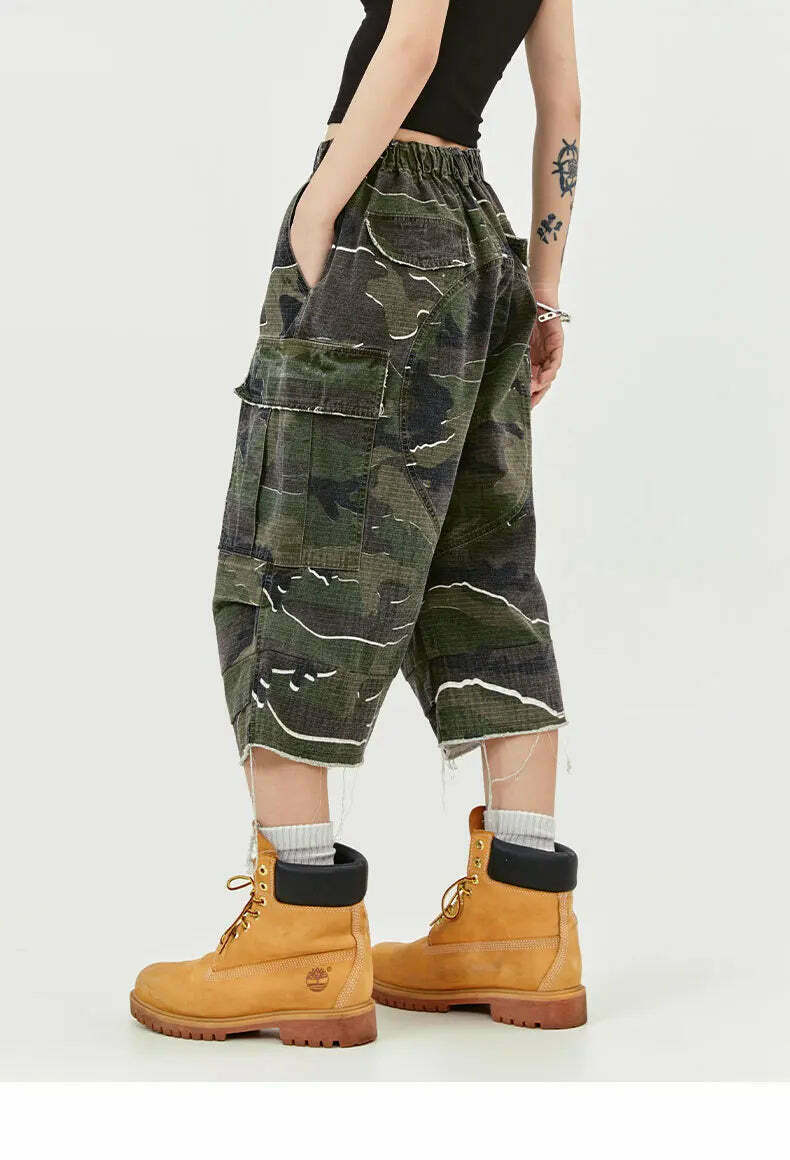 Y2K Aesthetic Camo Cargo Shorts for Women - Coquette Style Grunge Outfit with Old Money Vibes