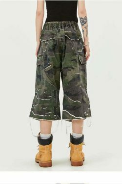 Y2K Aesthetic Camo Cargo Shorts for Women - Coquette Style Grunge Outfit with Old Money Vibes