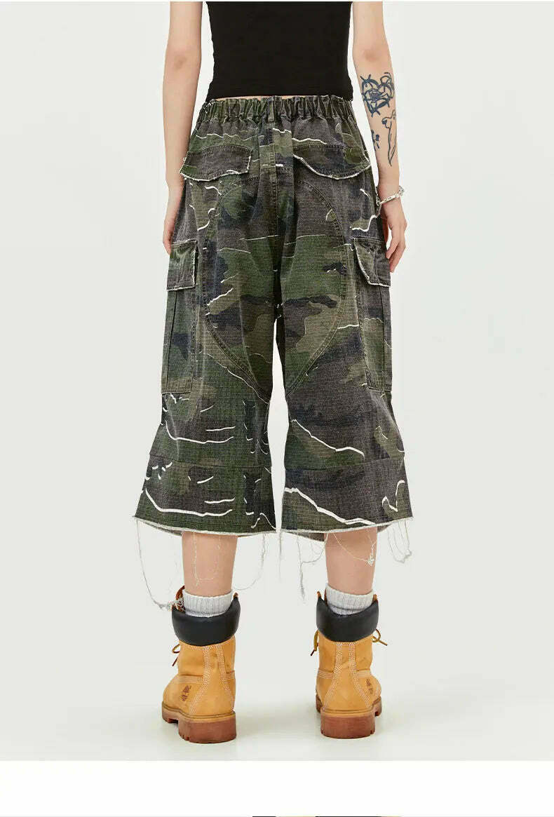 Y2K Aesthetic Camo Cargo Shorts for Women - Coquette Style Grunge Outfit with Old Money Vibes