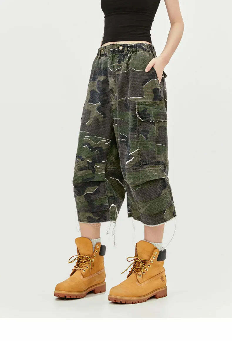 Y2K Aesthetic Camo Cargo Shorts for Women - Coquette Style Grunge Outfit with Old Money Vibes