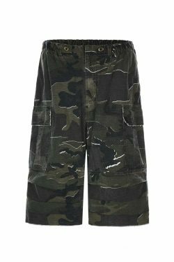 Y2K Aesthetic Camo Cargo Shorts for Women - Coquette Style Grunge Outfit with Old Money Vibes