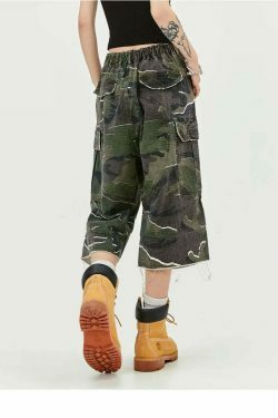 Y2K Aesthetic Camo Cargo Shorts for Women - Coquette Style Grunge Outfit with Old Money Vibes