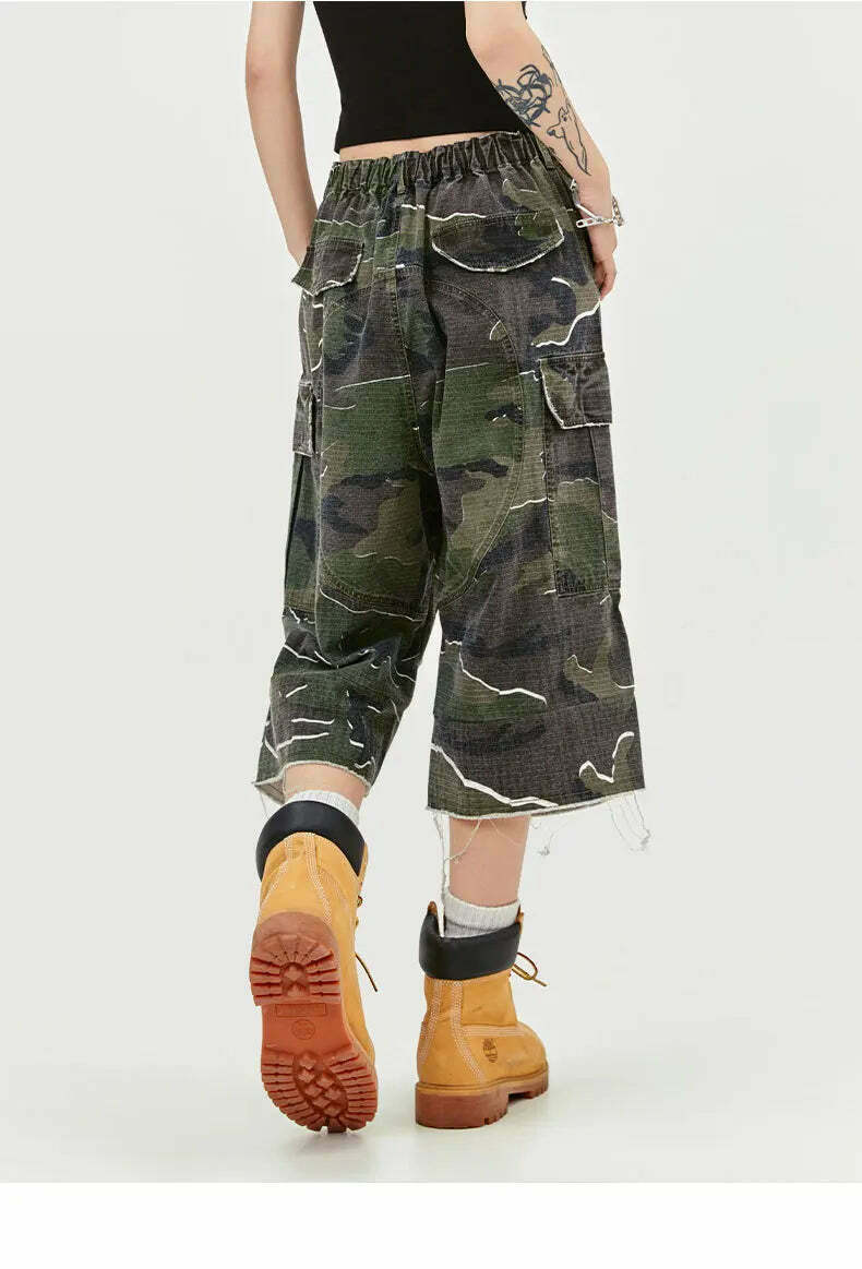 Y2K Aesthetic Camo Cargo Shorts for Women - Coquette Style Grunge Outfit with Old Money Vibes