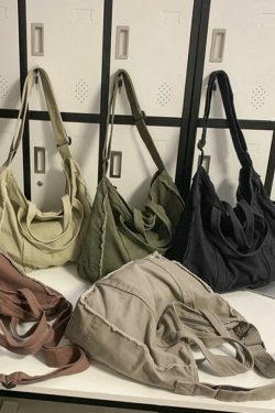 Y2K Aesthetic Canvas Burr Crossbody Bag with Large Capacity