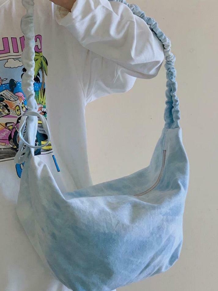 Y2K Aesthetic Canvas Dumpling Crossbody Bag with Pleated Strap Y2K Aesthetic Canvas Dumpling Crossbody Bag with Pleated Strap