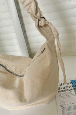 Y2K Aesthetic Canvas Dumpling Crossbody Bag with Pleated Strap