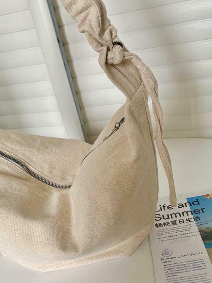 Y2K Aesthetic Canvas Dumpling Crossbody Bag with Pleated Strap Y2K Aesthetic Canvas Dumpling Crossbody Bag with Pleated Strap