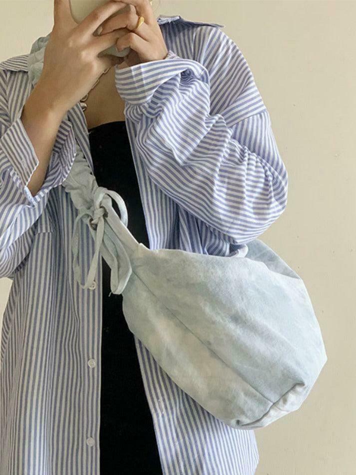 Y2K Aesthetic Canvas Dumpling Crossbody Bag with Pleated Strap Y2K Aesthetic Canvas Dumpling Crossbody Bag with Pleated Strap