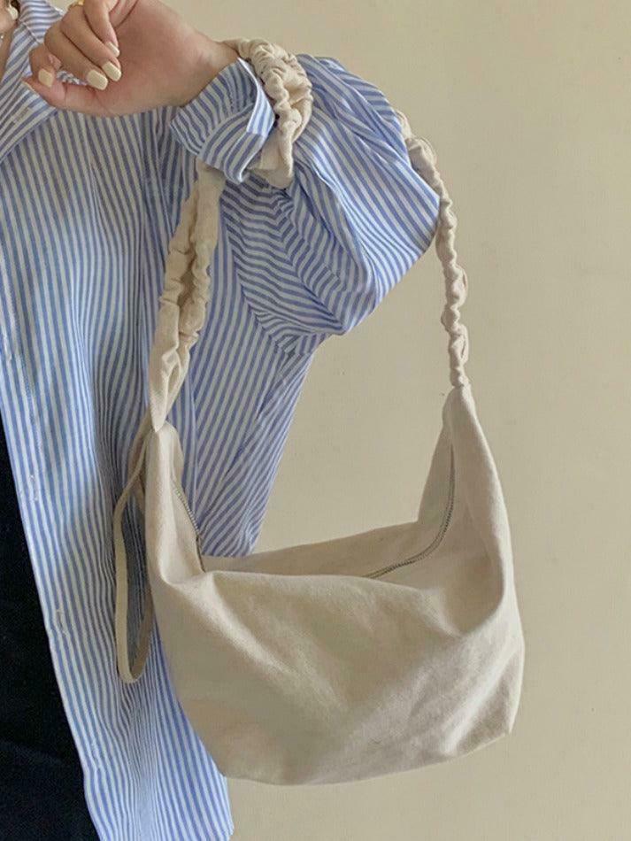 Y2K Aesthetic Canvas Dumpling Crossbody Bag with Pleated Strap Y2K Aesthetic Canvas Dumpling Crossbody Bag with Pleated Strap