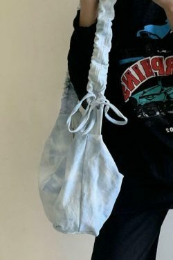 Y2K Aesthetic Canvas Dumpling Crossbody Bag with Pleated Strap