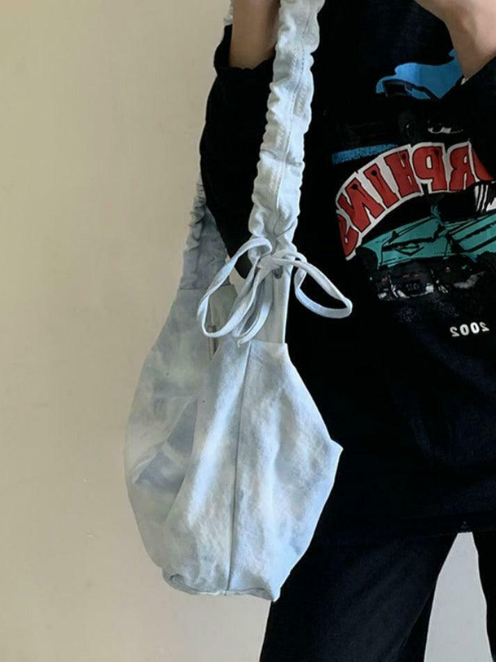 Y2K Aesthetic Canvas Dumpling Crossbody Bag with Pleated Strap Y2K Aesthetic Canvas Dumpling Crossbody Bag with Pleated Strap