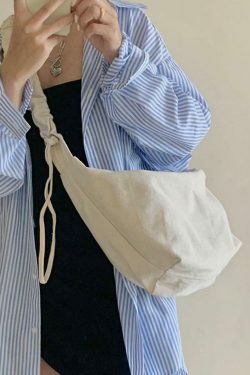 Y2K Aesthetic Canvas Dumpling Crossbody Bag with Pleated Strap