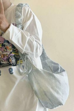 Y2K Aesthetic Canvas Dumpling Crossbody Bag with Pleated Strap