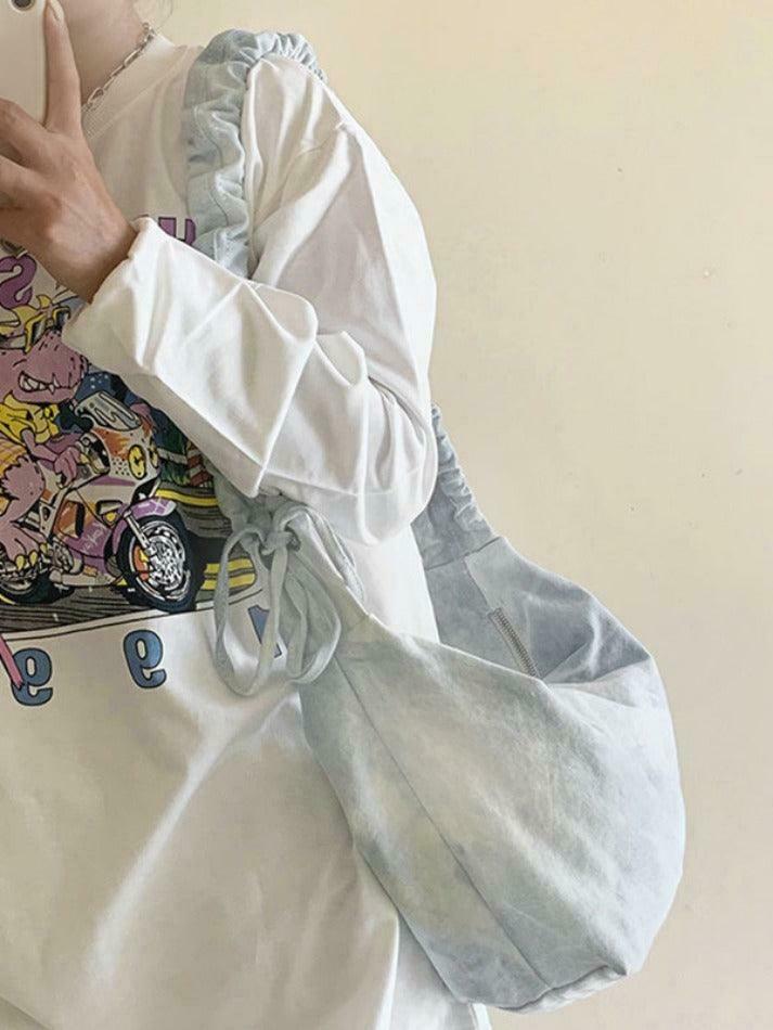 Y2K Aesthetic Canvas Dumpling Crossbody Bag with Pleated Strap Y2K Aesthetic Canvas Dumpling Crossbody Bag with Pleated Strap