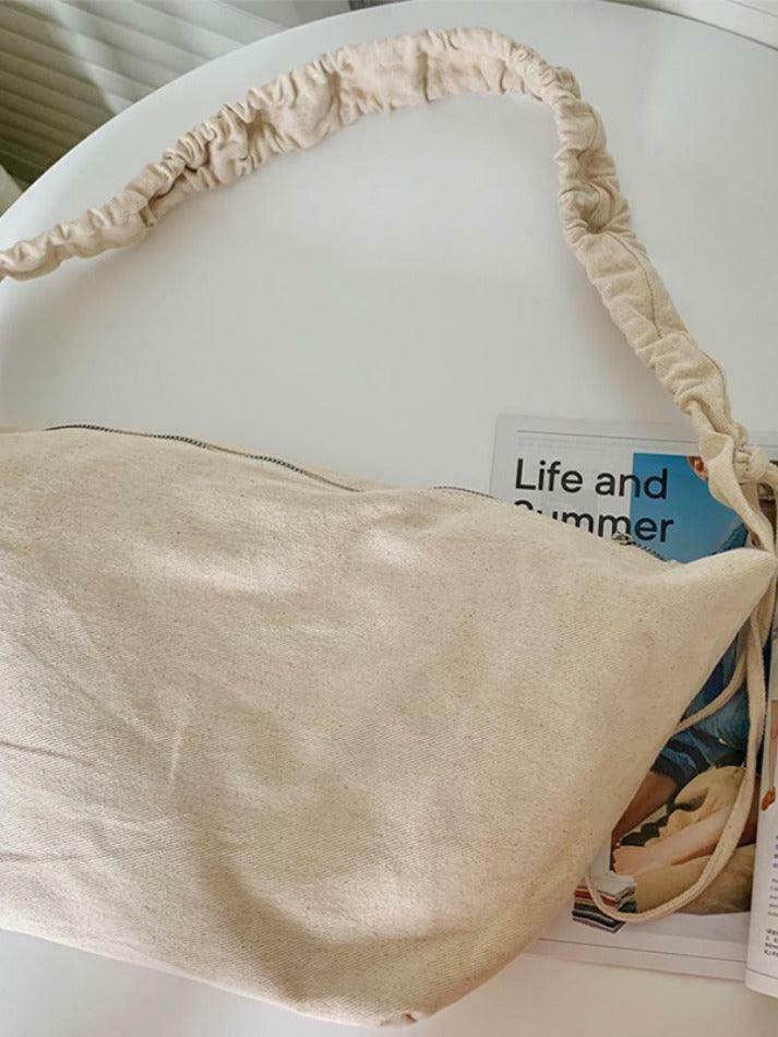 Y2K Aesthetic Canvas Dumpling Crossbody Bag with Pleated Strap Y2K Aesthetic Canvas Dumpling Crossbody Bag with Pleated Strap