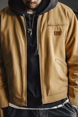 Y2K Aesthetic Canvas Workwear Jacket for Women - Coquette Grunge Fashion