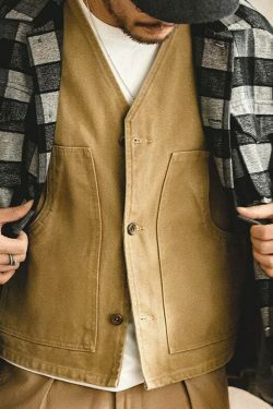 Y2K Aesthetic Canvas Workwear Vest - Coquette Grunge Fashion with Pastel Goth Vibes