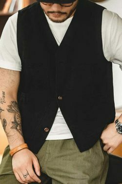 Y2K Aesthetic Canvas Workwear Vest - Coquette Grunge Fashion with Pastel Goth Vibes