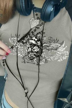 Y2K Aesthetic Cap-Sleeve Graphic Print Raglan T-Shirt - Coquette Style