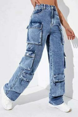 Y2K Aesthetic Cargo Denim Jeans - Coquette Grunge Fashion & Pastel Goth Vibes