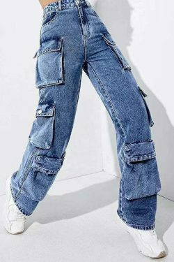 Y2K Aesthetic Cargo Denim Jeans - Coquette Grunge Fashion & Pastel Goth Vibes