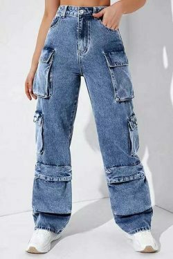 Y2K Aesthetic Cargo Denim Jeans - Coquette Grunge Fashion & Pastel Goth Vibes