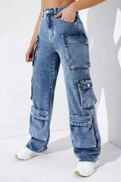 Y2K Aesthetic Cargo Denim Jeans - Coquette Grunge Fashion & Pastel Goth Vibes
