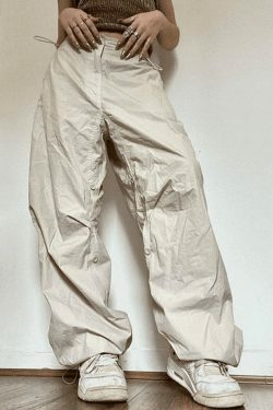 Y2K Aesthetic Cargo Pants for Women - Coquette Grunge Pastel Goth Style