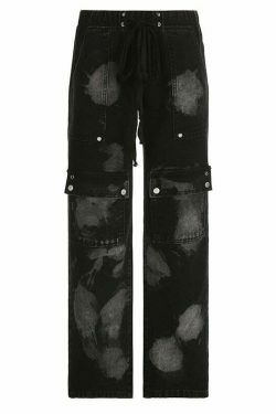 Y2K Aesthetic Cargo Skirt: Coquette Grunge Style with Dark Punk Trend, Loose Smudged Jeans