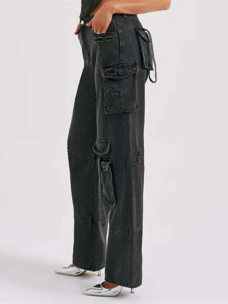 Y2K Aesthetic Cargo Skirt: Coquette Grunge with Pastel Goth Vibes - Multi-Pocket Denim