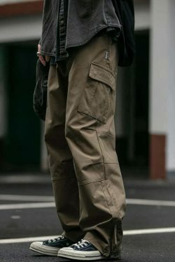 Y2K Aesthetic Cargo Skirt: Coquette Style Grunge Fashion for Women - Straight Leg Twill Cargo Pants