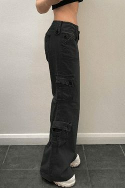 Y2K Aesthetic Cargo Skirt: Coquette Style Grunge Fashion with Buttoned Straight Leg Jeans