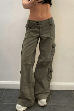 Y2K Aesthetic Cargo Skirt: Coquette Style Grunge Fashion with Buttoned Straight Leg Jeans