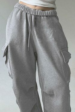 Y2K Aesthetic Cargo Skirt: Coquette Style Grunge Fashion with Solid Color Pocket Pleated Sweatpants