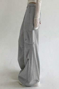 Y2K Aesthetic Cargo Skirt: Coquette Style Grunge Fashion with Solid Color Pocket Pleated Sweatpants