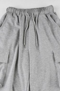 Y2K Aesthetic Cargo Skirt: Coquette Style Grunge Fashion with Solid Color Pocket Pleated Sweatpants