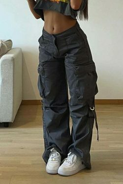 Y2K Aesthetic Cargo Skirt: Coquette Style Grunge Fashion with Street Style Pants and Large Pockets