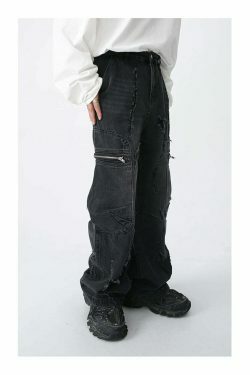 Y2K Aesthetic Cargo Skirt: Coquette Style Grunge Outfit with Loose Fit Cargo Jeans