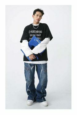 Y2K Aesthetic Cargo Skirt: Coquette Style Grunge Outfit with Loose Fit Cargo Jeans