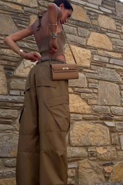 Y2K Aesthetic Cargo Skirt: Coquette Style Grunge Outfit with Retro Low-Waist Loose Woven Pants