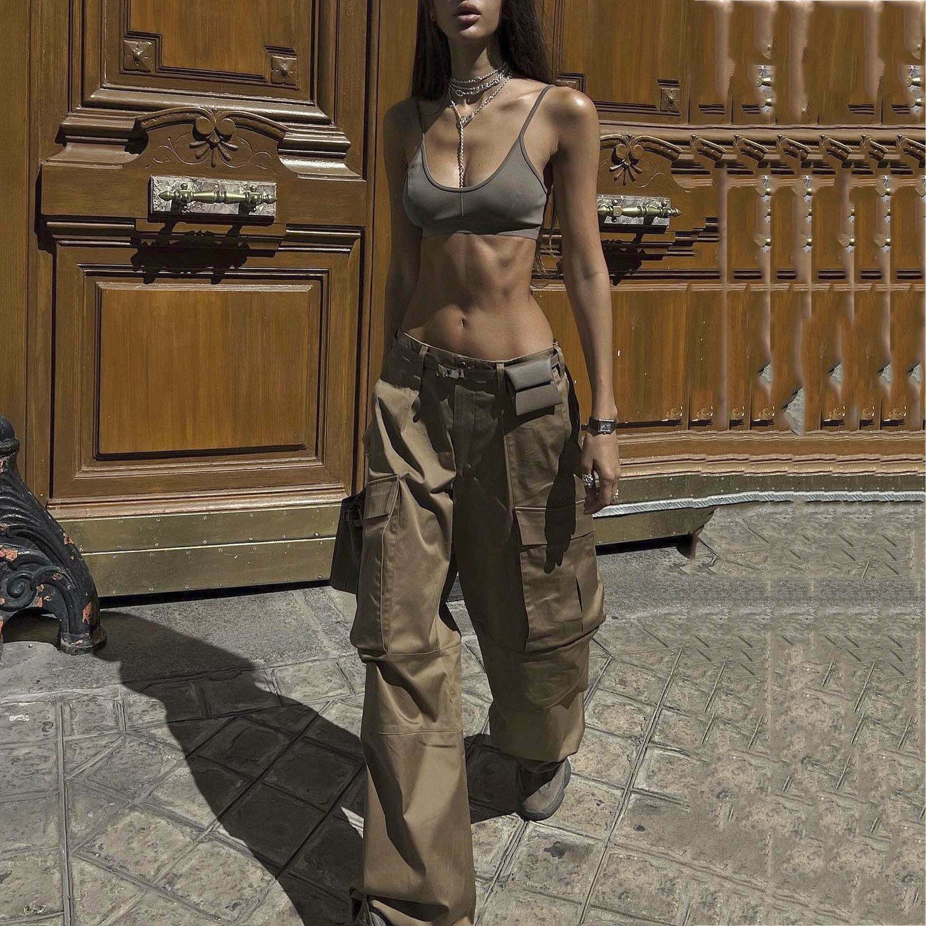 Y2K Aesthetic Cargo Skirt: Coquette Style Grunge Outfit with Retro Low-Waist Loose Woven Pants Y2K Aesthetic Cargo Skirt: Coquette Style Grunge Outfit with Retro Low-Waist Loose Woven Pants